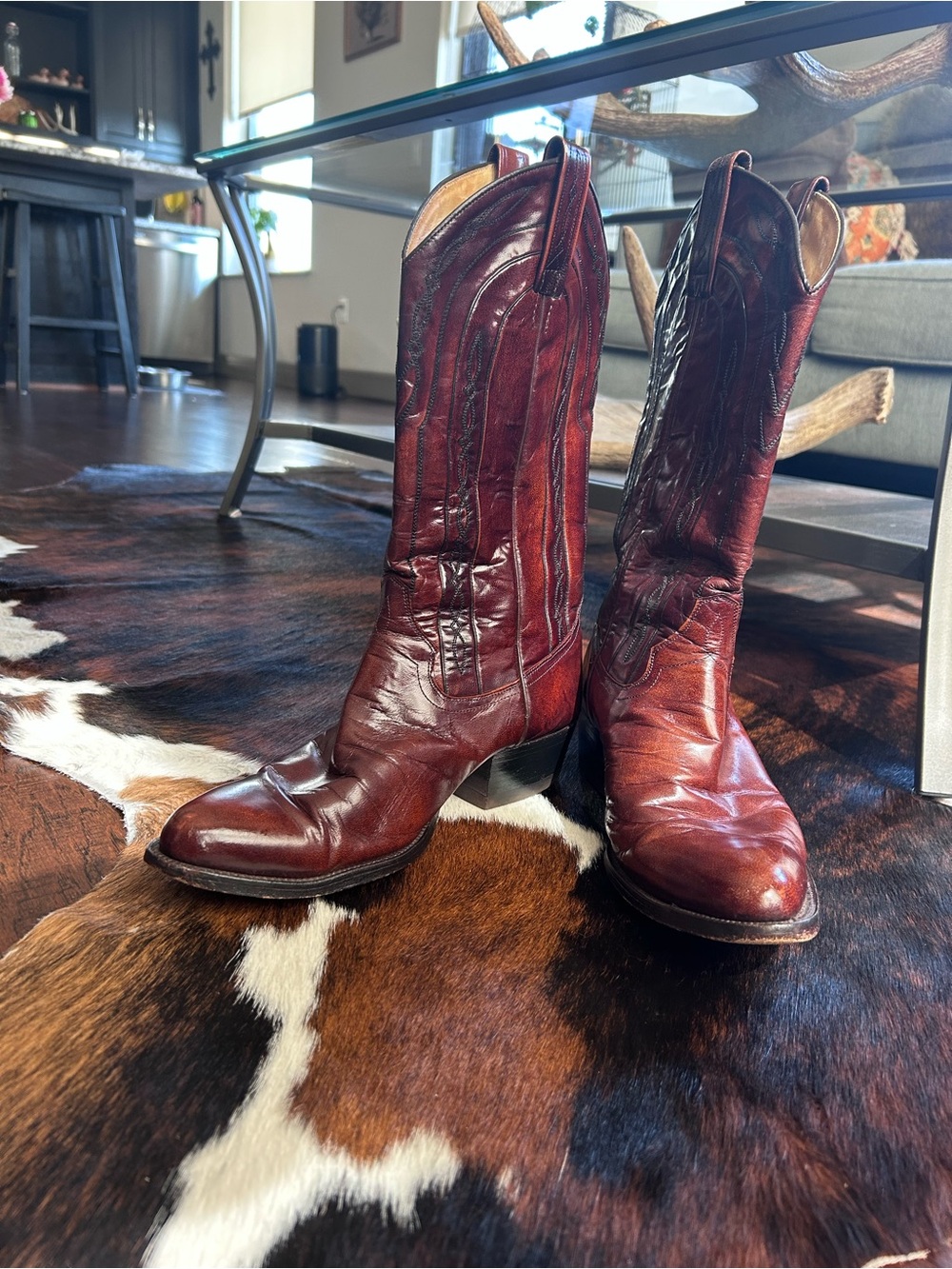 Vintage Dan Post Burgundy Leather Cowboy Boots